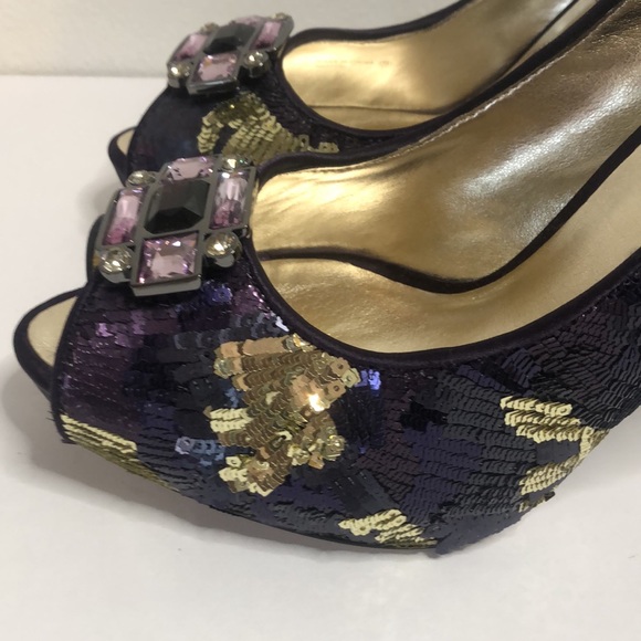 Nina New York multi colored purple sequin open toe heels size 10m - Picture 6 of 10